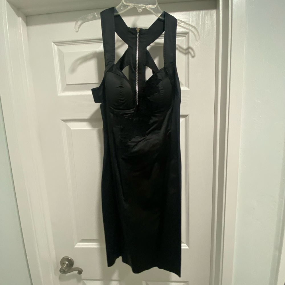 Satin and Lace Black Dress